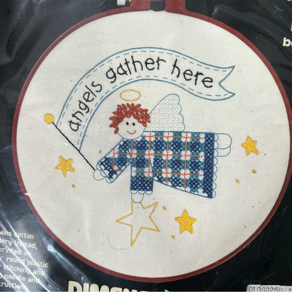 Vintage Dimensions Cross Stitch Kit New Angels Gather Here 1996 USA primitive 90 - Picture 2 of 5